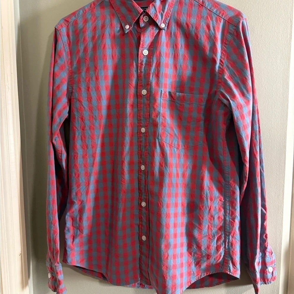 J. Crew Red and Blue Casual Button Down Shirt